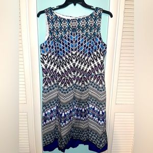 NWOT Covington size 16 dress. Beautiful purple and blues on black and white.
